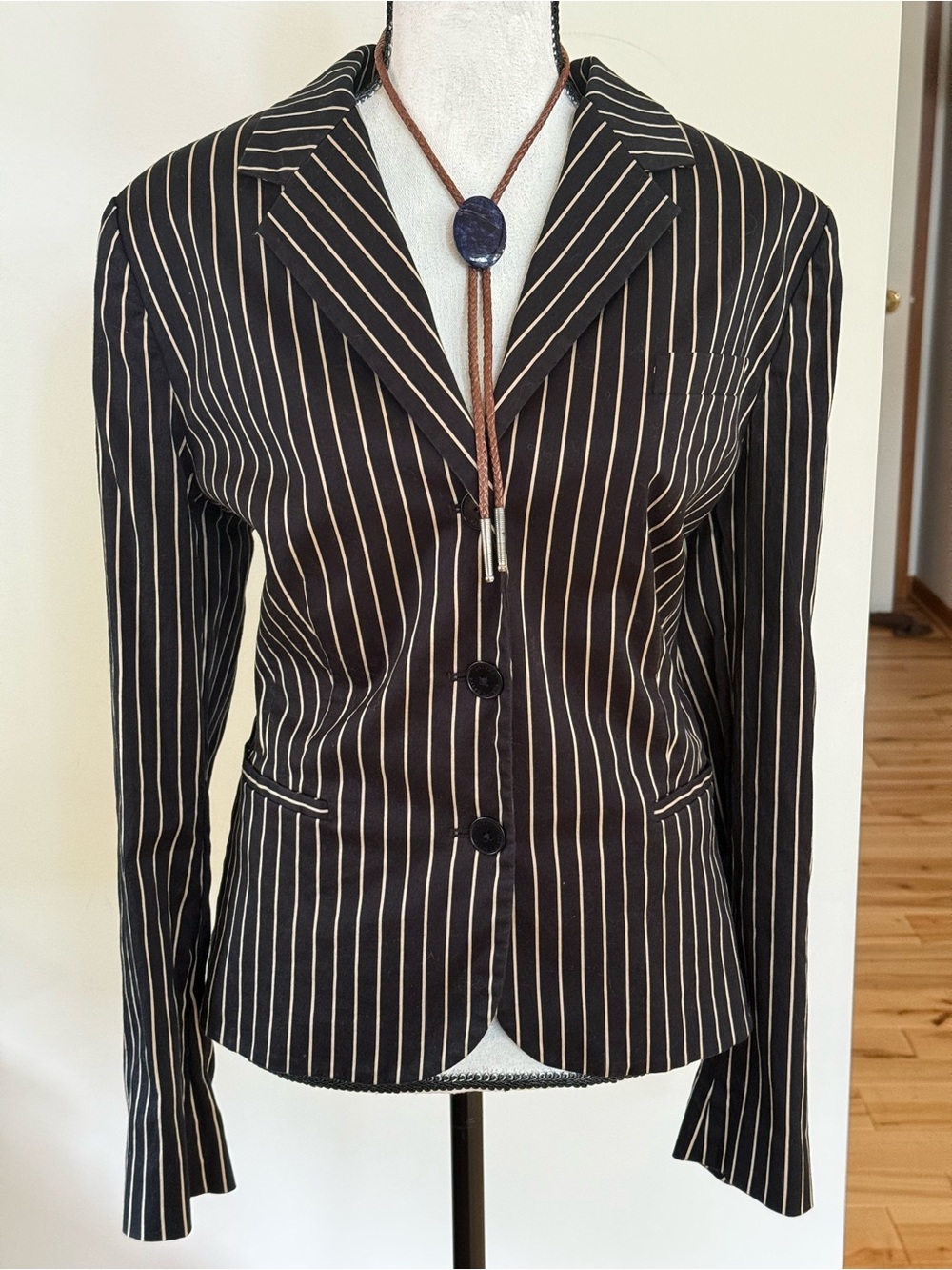 Ralph Lauren Black Blazer with White Pinstripes